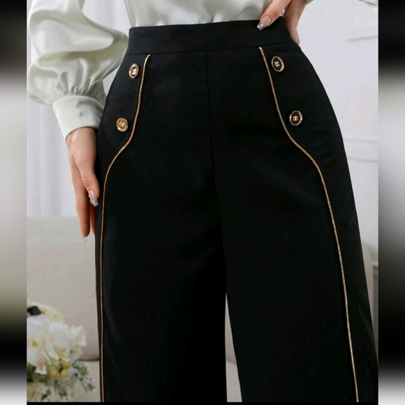 Women's Casual Color-Block Wide-Leg Pants With Rolled Edge - Picture 4 of 5